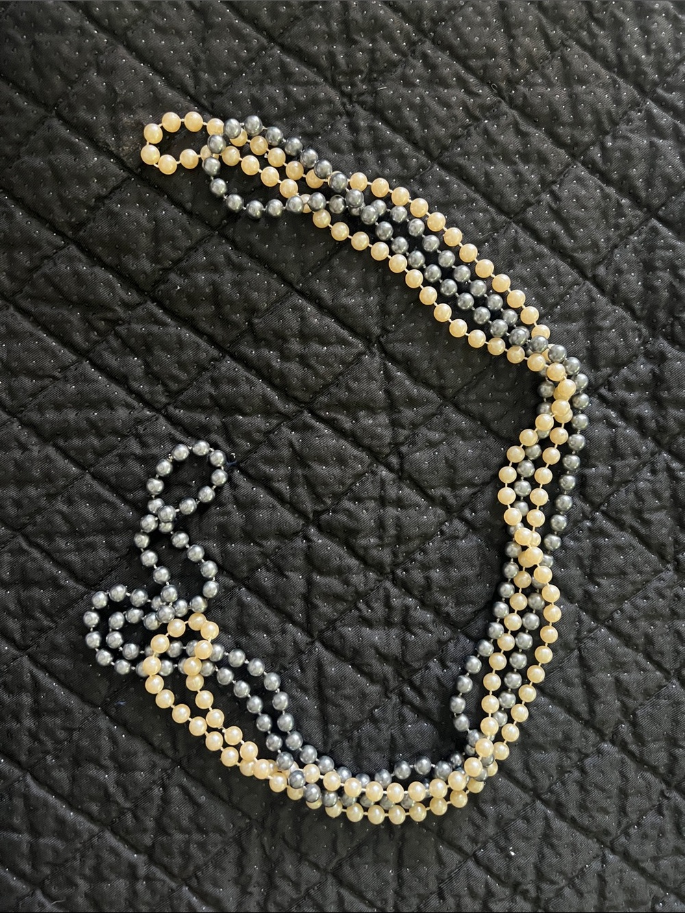 Vintage Two-Piece Faux Pearl Necklace Set - Cream & Grey Strands